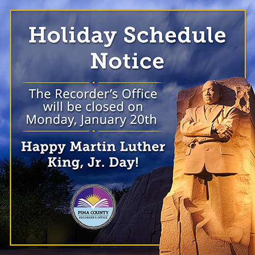 The Recorder's Office will be closed on Monday, January 20th. Happy Martin Luther King, Jr. Day!
                                 An image of the Martin Luther King, Jr. memorial is in the bottom right corner.